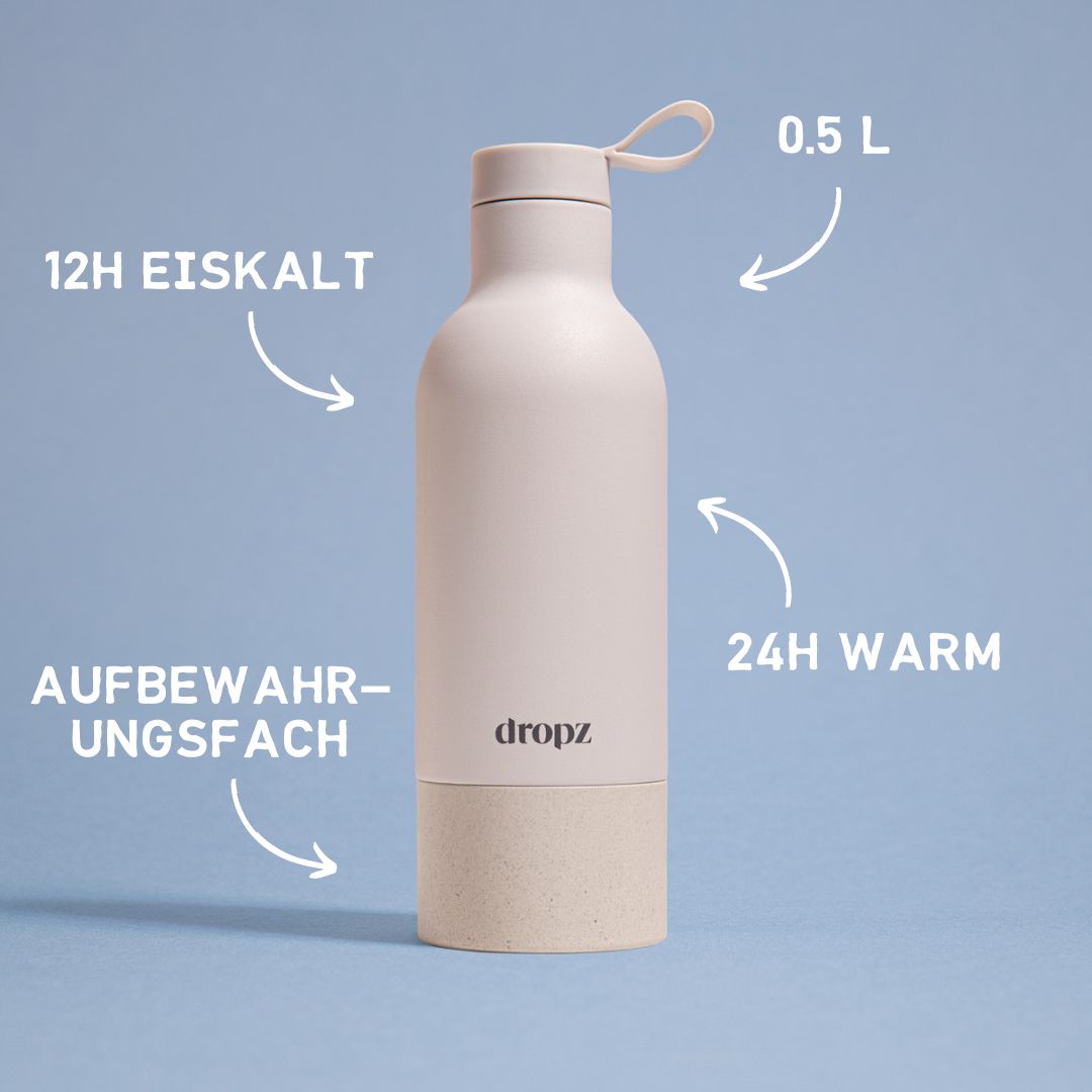 dropz bottle white - 0.5 L with storage compartment
